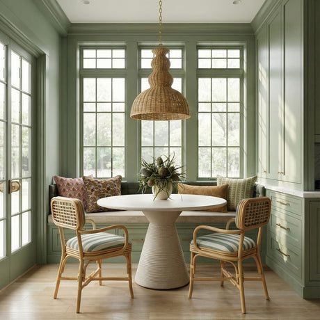 Dorine Striped Performance Linen & Rattan Dining Armchair - View 2