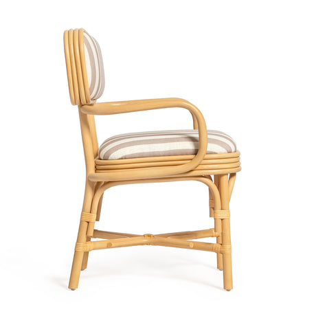 Dorine Striped Performance Linen & Rattan Dining Armchair - View 12