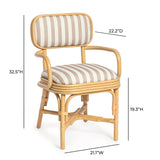 Dorine Striped Performance Linen & Rattan Dining Armchair - View 16
