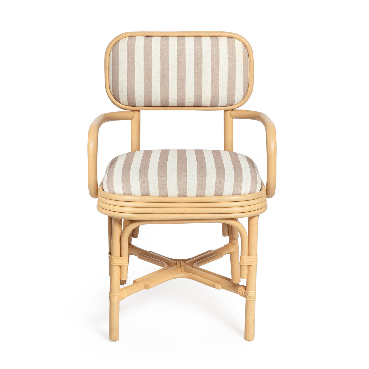 Dorine Striped Performance Linen & Rattan Dining Armchair - View 11