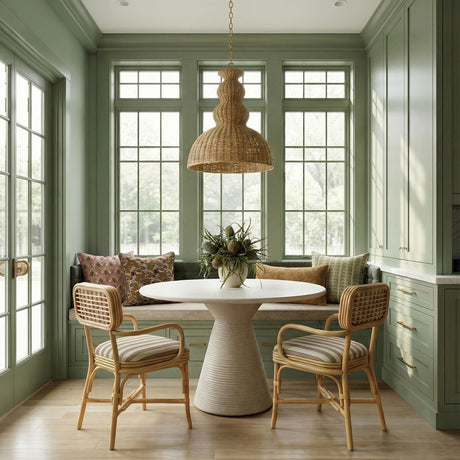 Dorine Striped Performance Linen & Rattan Dining Armchair - View 10