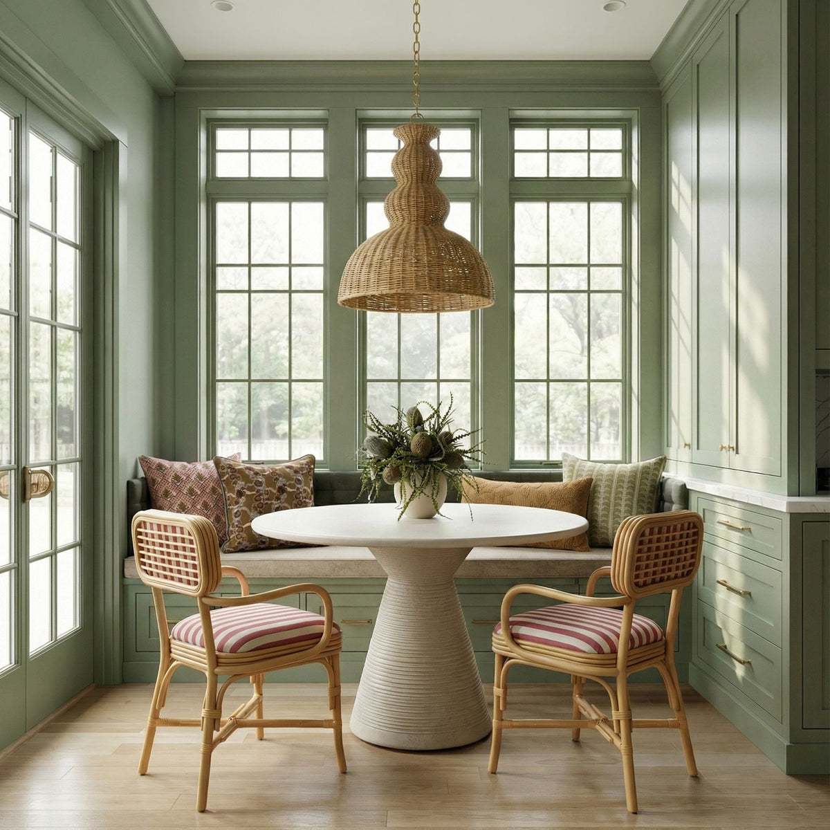 Dorine Striped Performance Linen & Rattan Dining Armchair - View 18