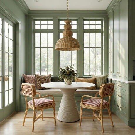 Dorine Striped Performance Linen & Rattan Dining Armchair - View 18
