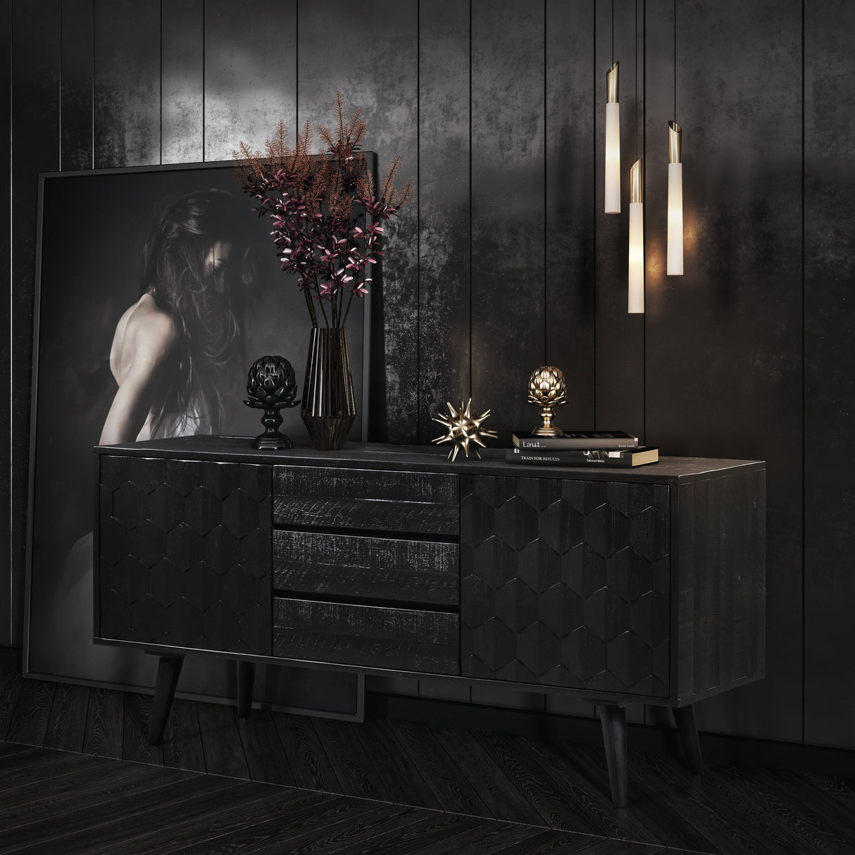 Valentina 59" Black Acacia Buffet