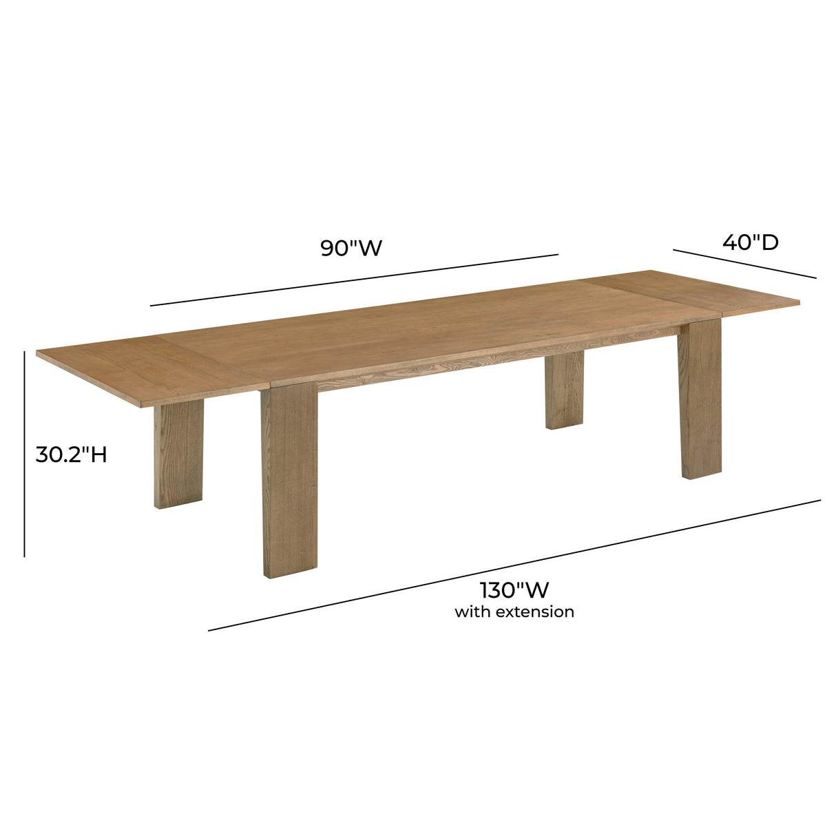 Polly 90"-130" Natural Ash Extendable Rectangular Dining Table