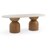 Cynthia 87" Faux Travertine Concrete Indoor / Outdoor Oval Dining Table