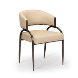 Front view of the Tatum Performance Vegan Leather Dining Chair in Taupe with black metal frame