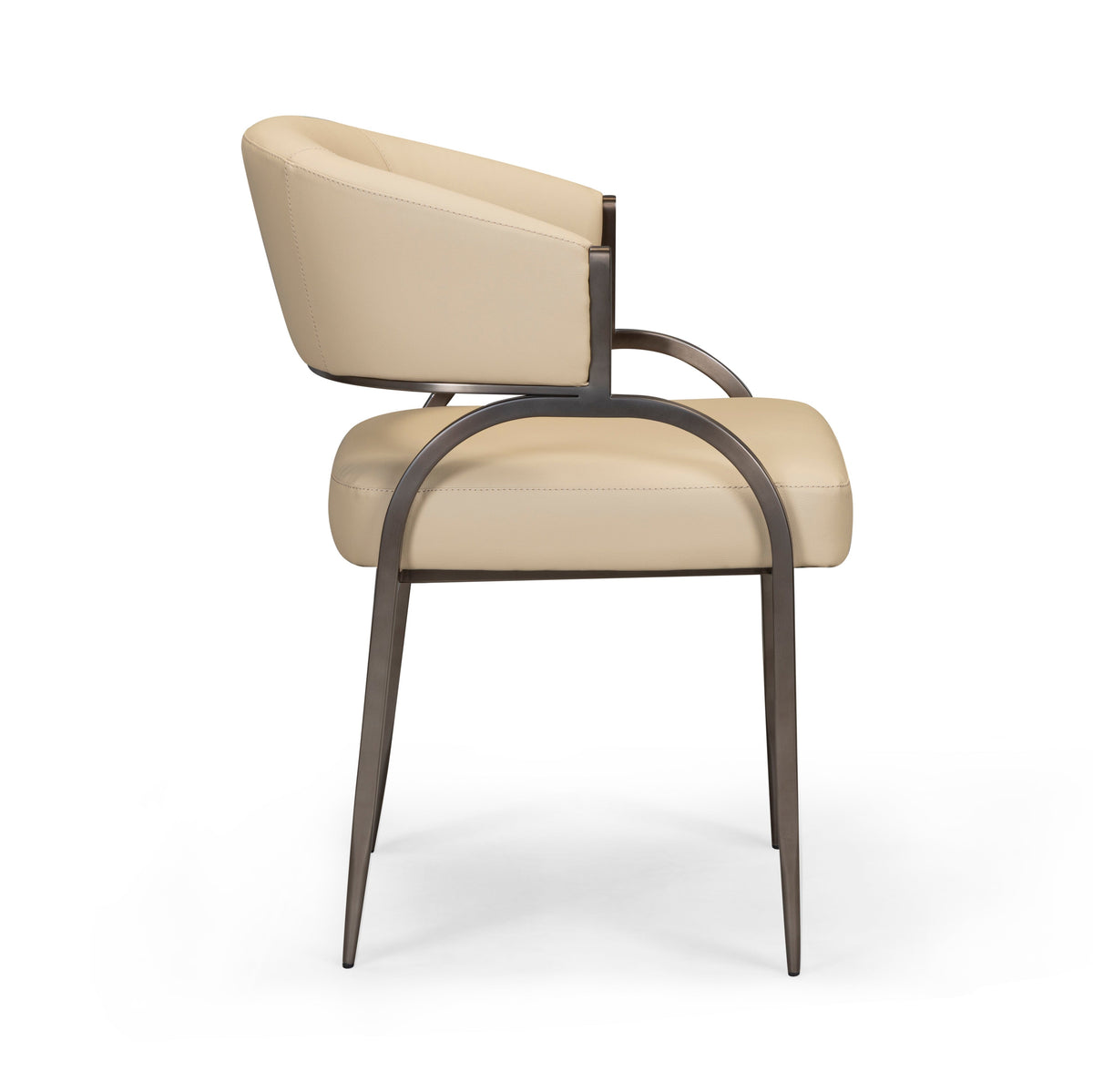 Angle view of the Tatum dining chair with black powder-coated metal legs