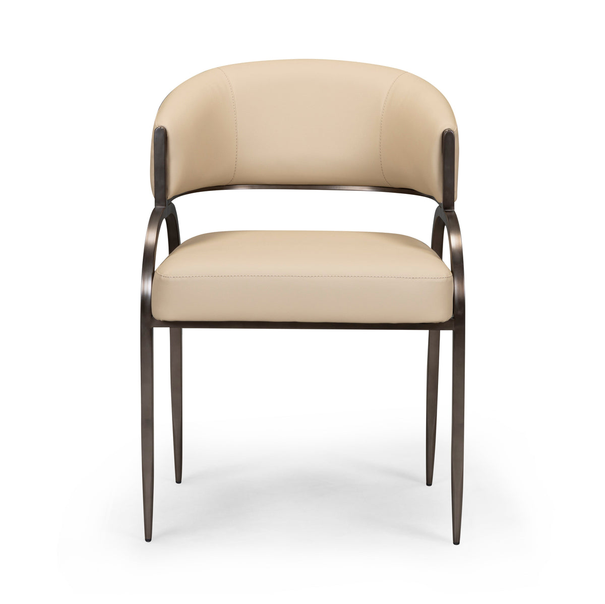 Back angle view of the Tatum vegan leather dining chair highlighting the clean lines and black iron frame