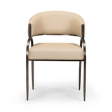 Back angle view of the Tatum vegan leather dining chair highlighting the clean lines and black iron frame