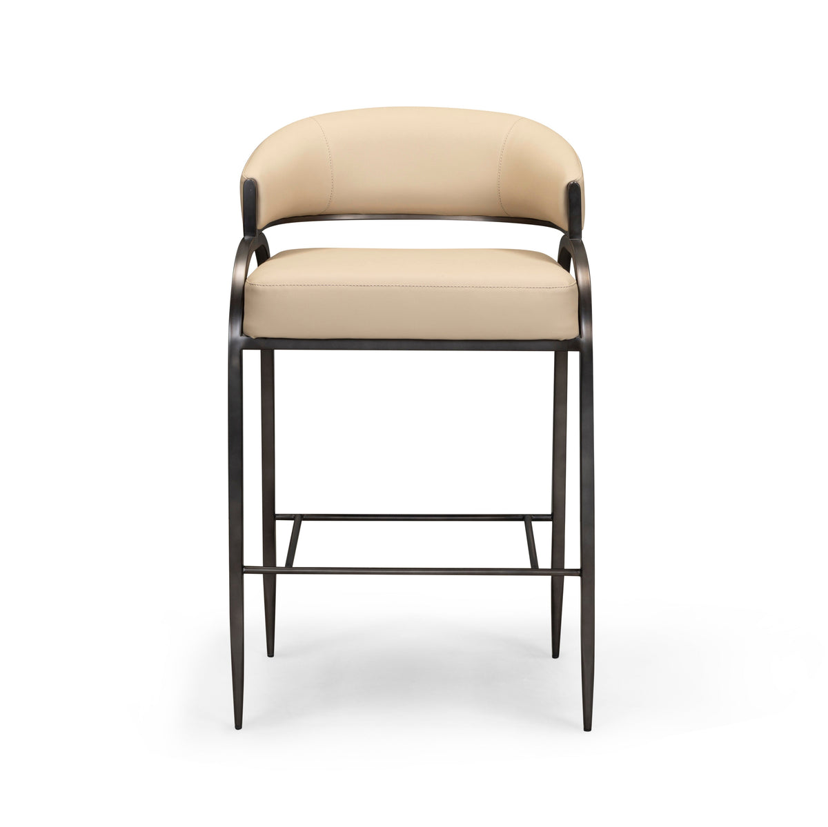 Back angle perspective of the modern art deco vegan leather counter stool