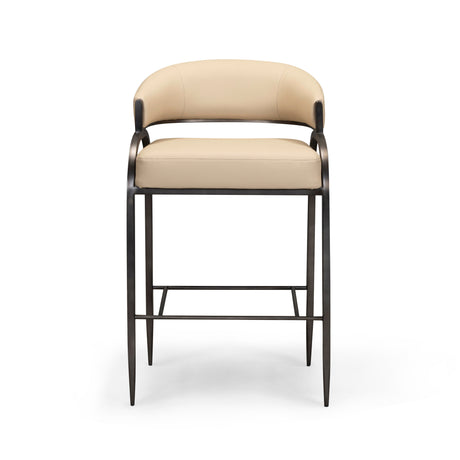 Back angle perspective of the modern art deco vegan leather counter stool