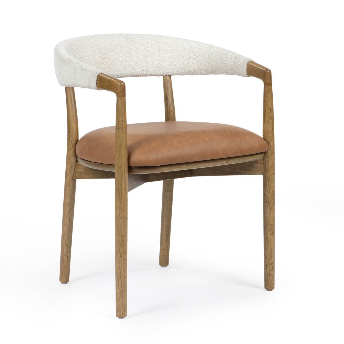 Vina Cognac Performance Vegan Leather and Cream Textured Weave Dining Chair - View 1