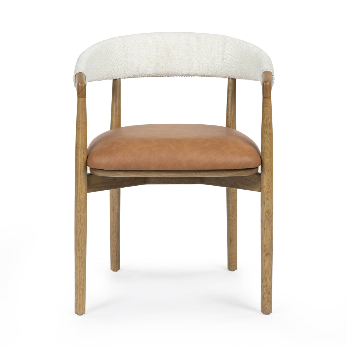 Vina Cognac Performance Vegan Leather and Cream Textured Weave Dining Chair - View 3