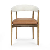 Vina Cognac Performance Vegan Leather and Cream Textured Weave Dining Chair - View 3