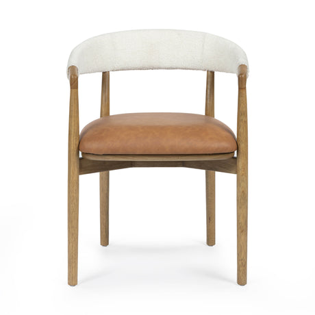 Vina Cognac Performance Vegan Leather and Cream Textured Weave Dining Chair - View 3