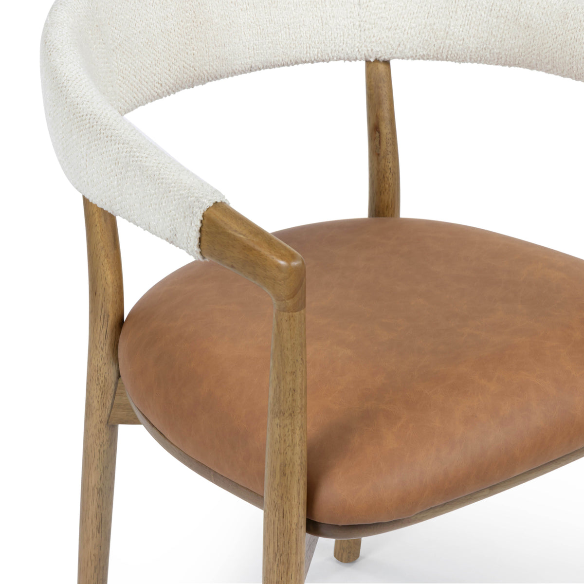 Vina Cognac Performance Vegan Leather and Cream Textured Weave Dining Chair - View 6