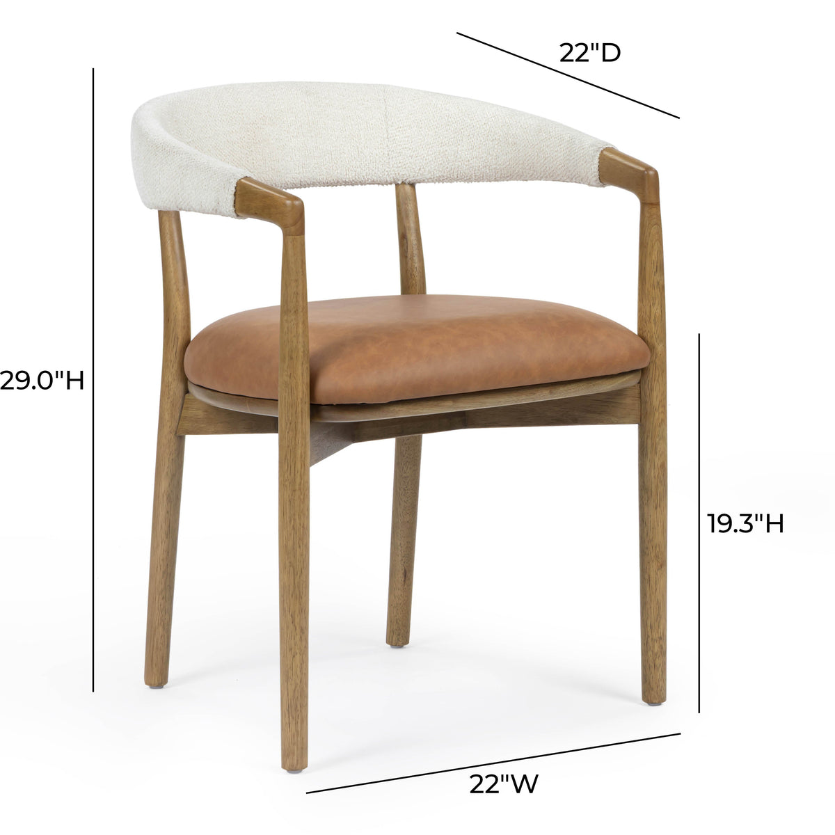 Vina Cognac Performance Vegan Leather and Cream Textured Weave Dining Chair - View 7