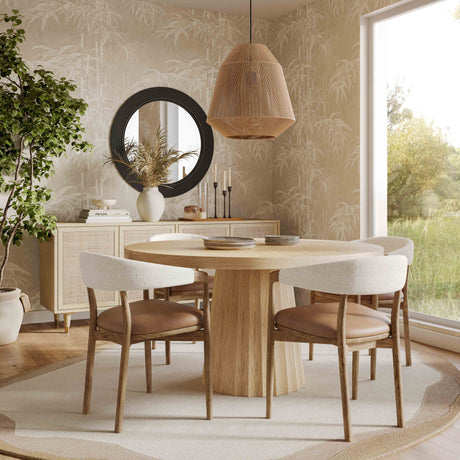 Vina Cognac Performance Vegan Leather and Cream Textured Weave Dining Chair - View 2