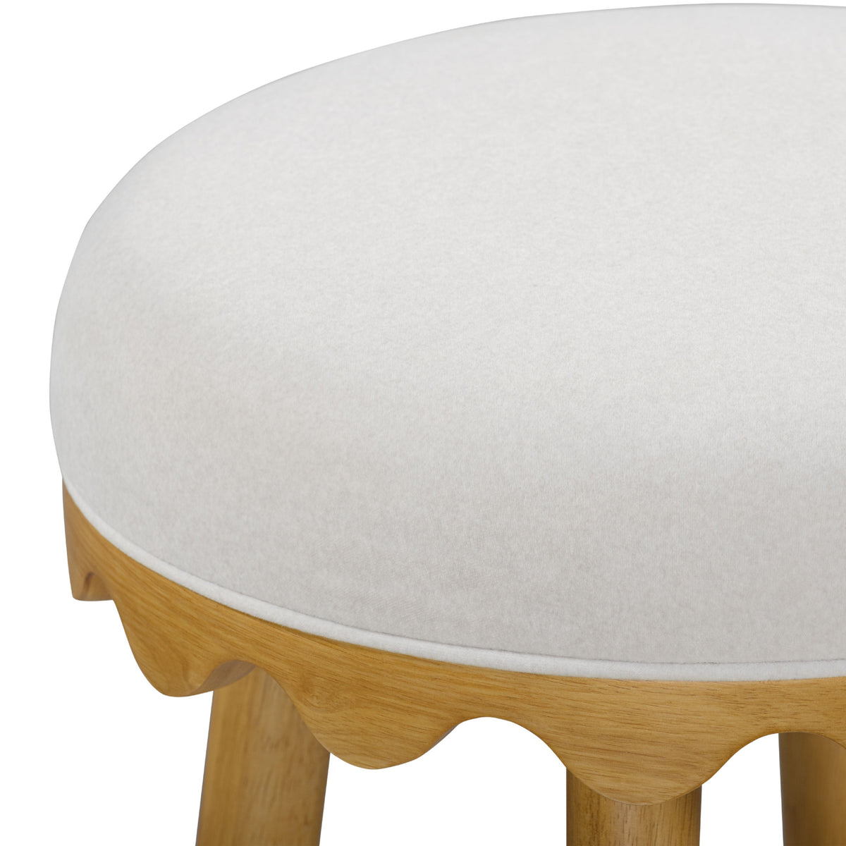 Oodle Performance Vegan Mohair Bar and Counter Stool paired with wood dining and bar counter