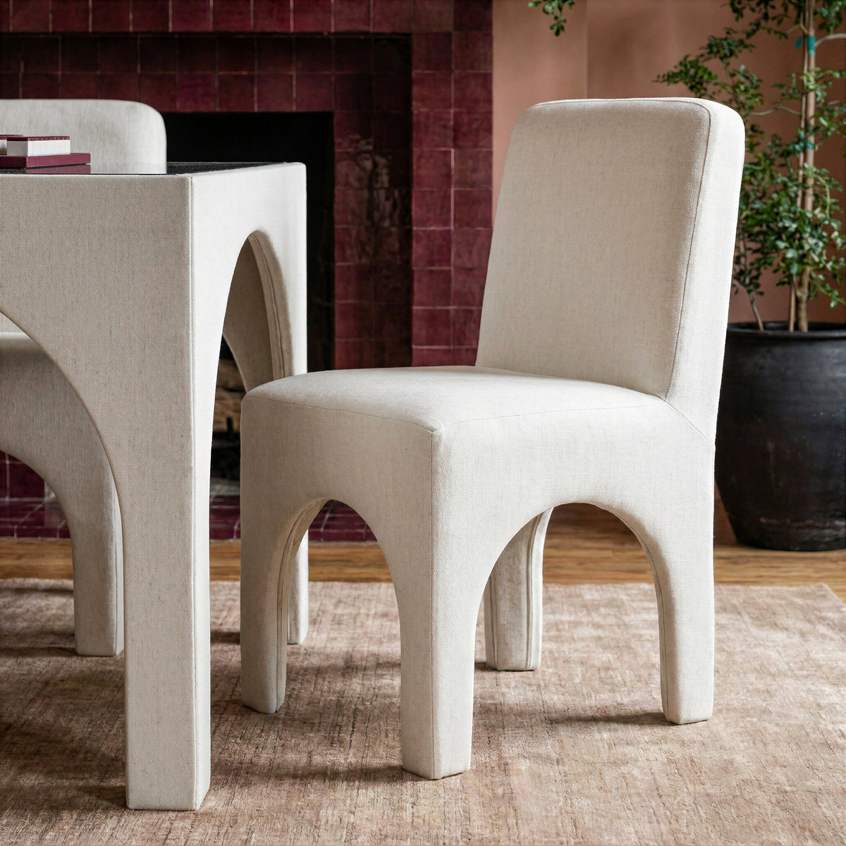 Tomlin Performance Chenille Dining Chair in Cream front view