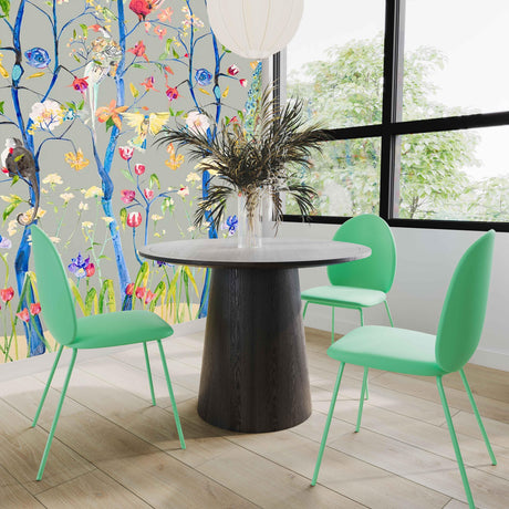 Lauren green faux leather dining chair angled side profile view