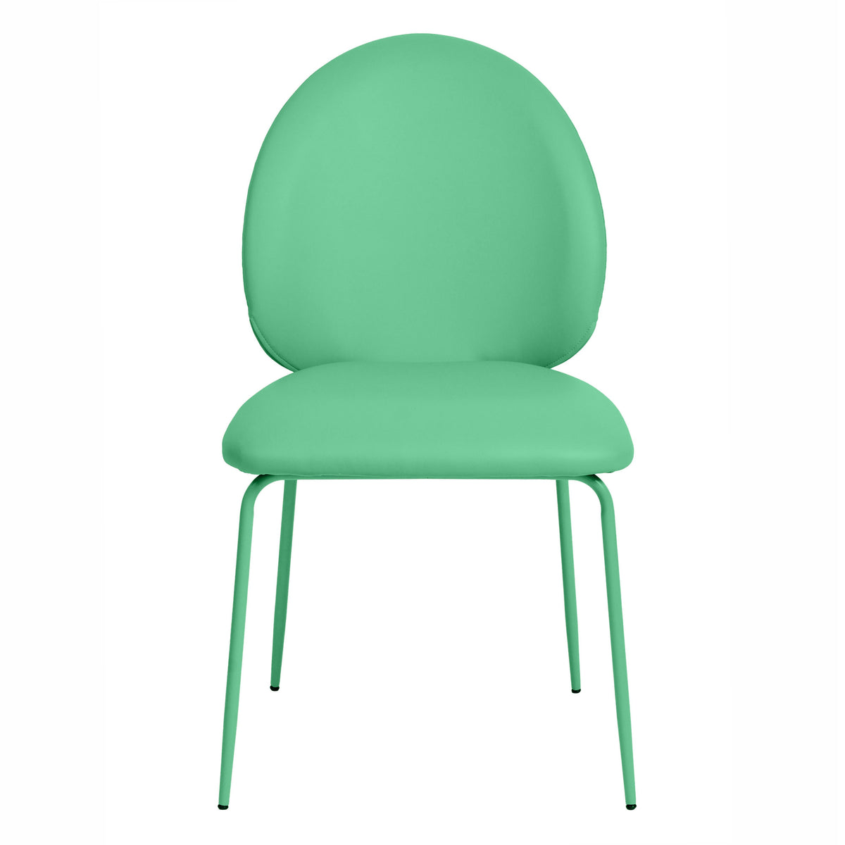 Close up view of green vegan leather upholstery texture on Lauren chair
