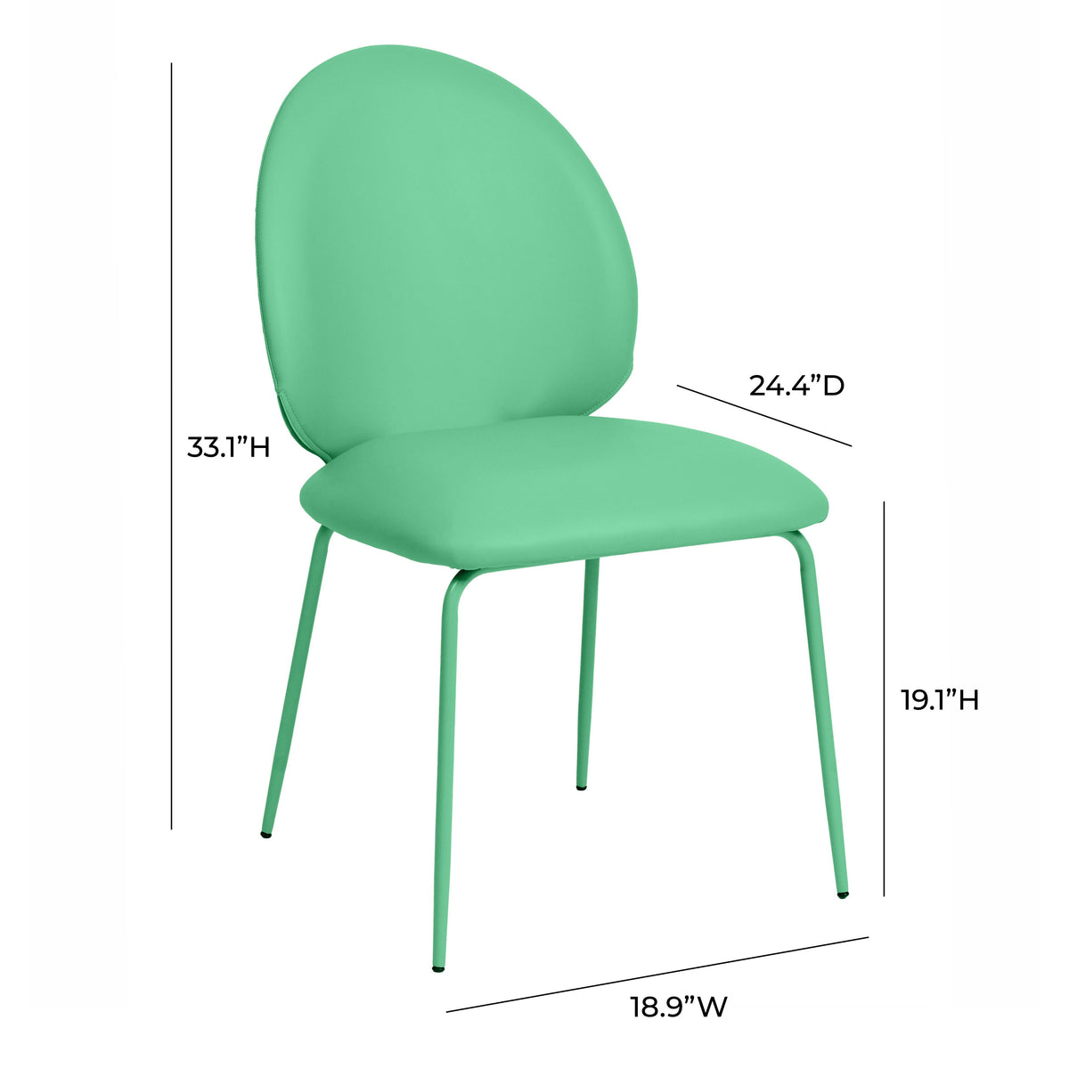 Side elevation profile of Lauren armless dining chair