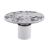 Vanessa 53" White Marble Lacquer Round Dining Table