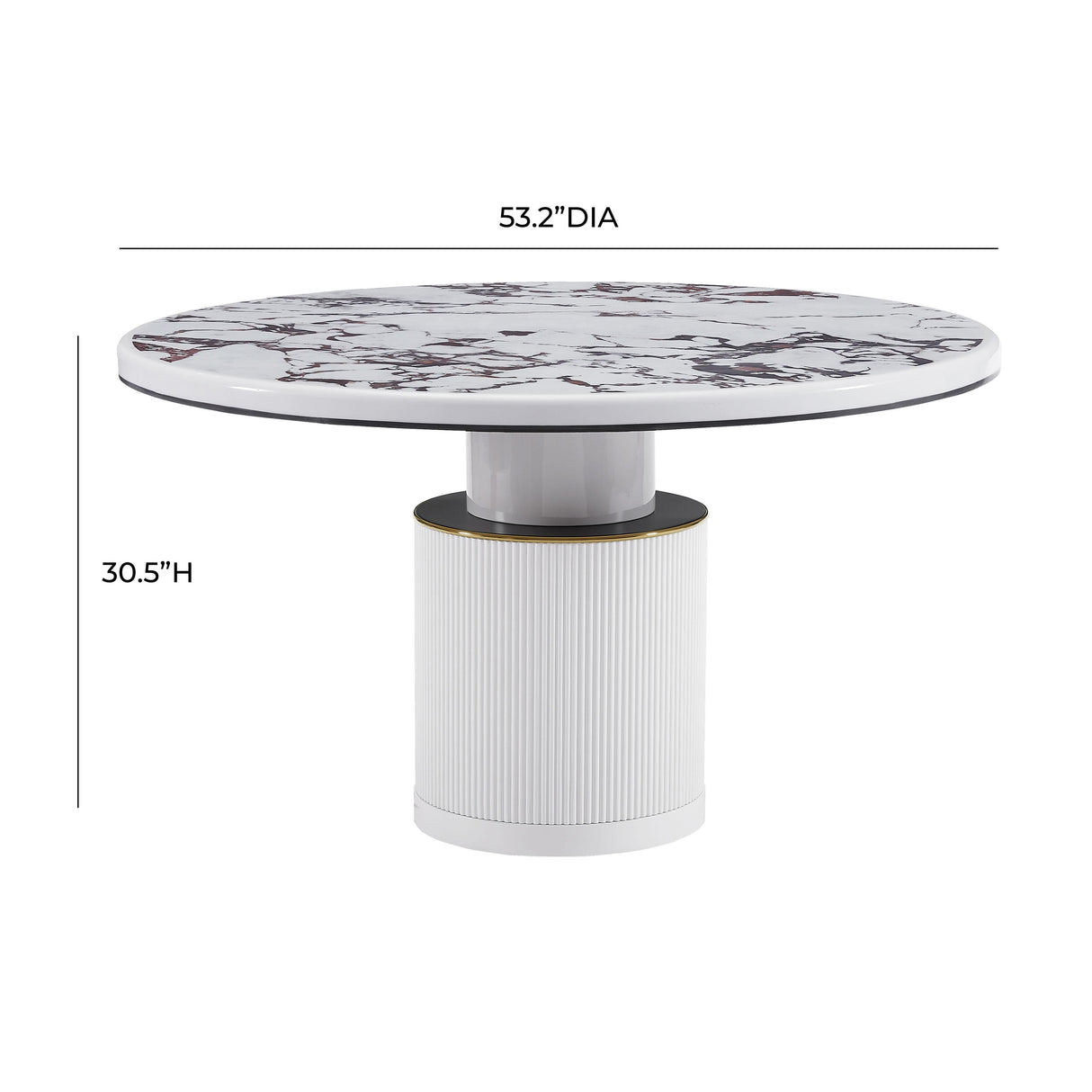Vanessa 53" White Marble Lacquer Round Dining Table