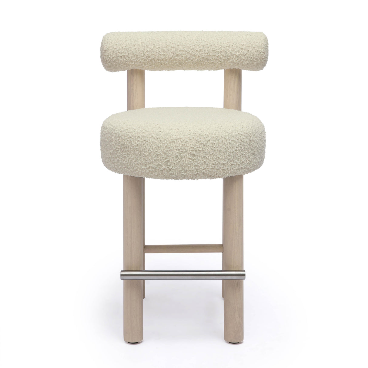 Carmel Cream Boucle and Solid Wood Counter Stool