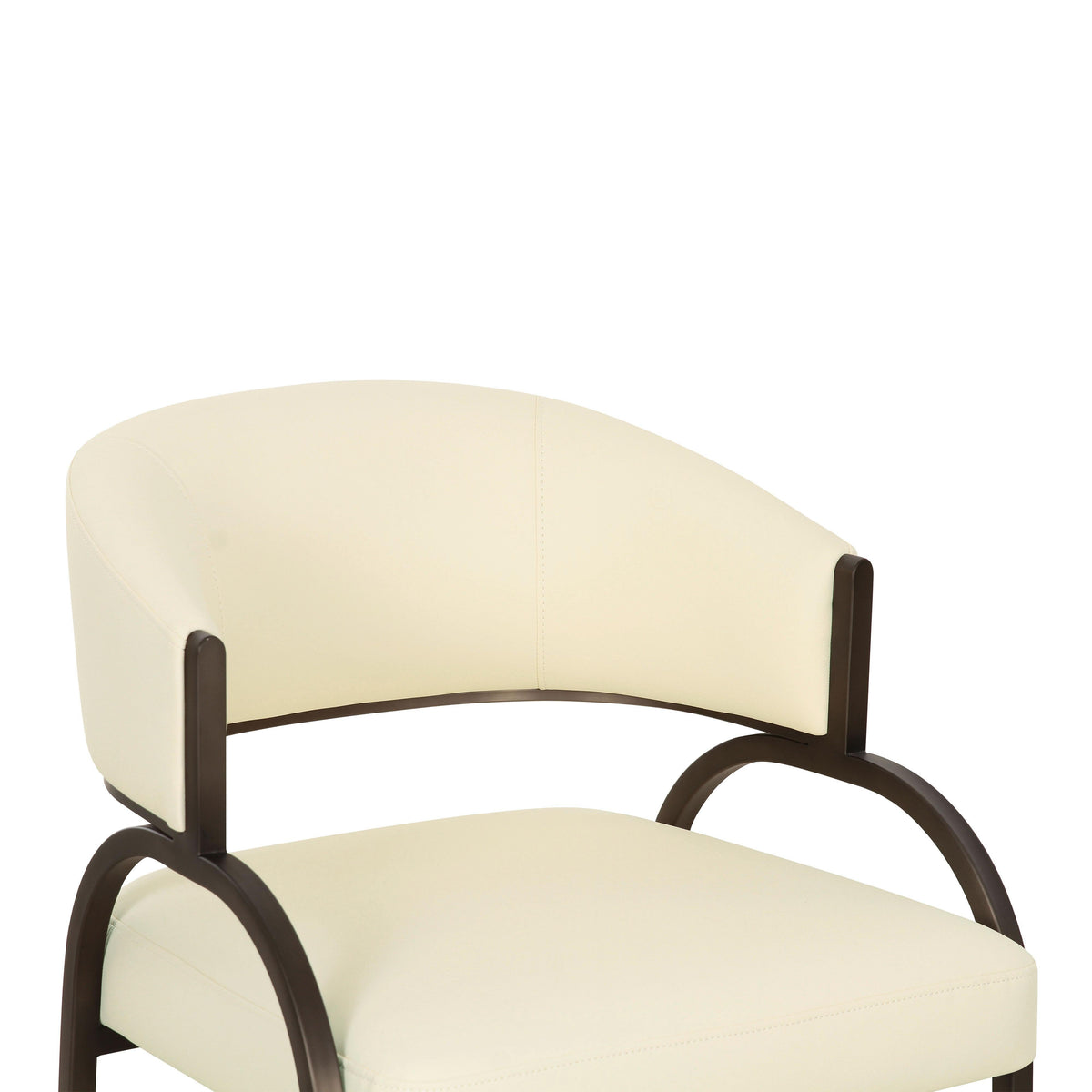 Angled perspective of the Cream vegan leather Tatum dining chair with black metal base