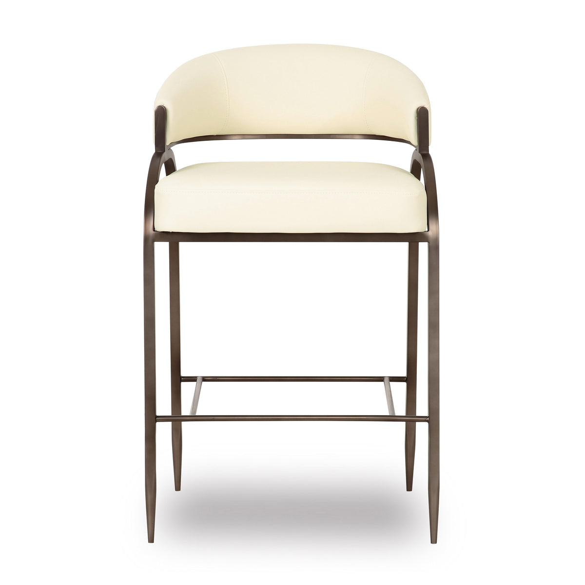 Back view of cream vegan leather counter height stool on matte black metal base