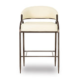 Back view of cream vegan leather counter height stool on matte black metal base