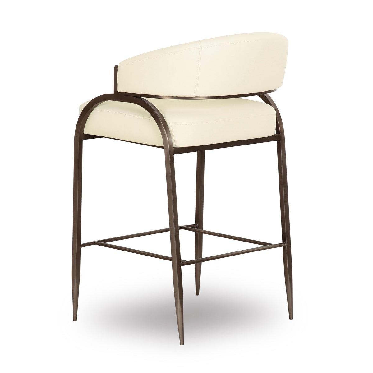 Close-up texture of cream performance vegan leather upholstery and tailored seams