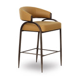 Rear view of tan vegan leather counter stool with sleek architectural black frame