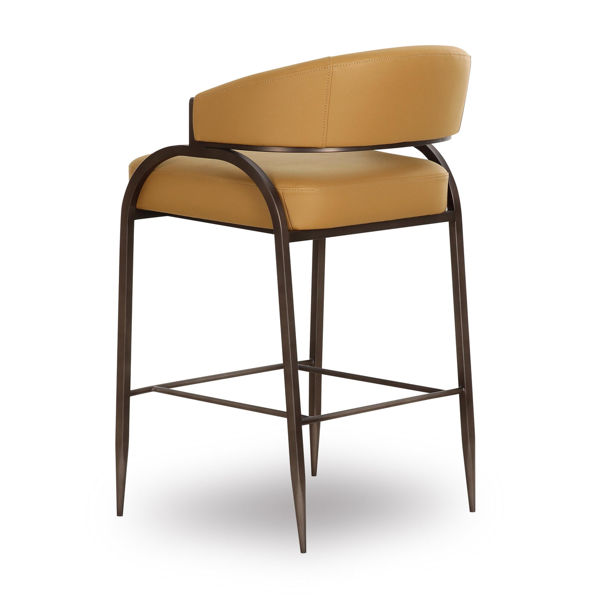 Underside view of counter stool construction showing durable metal base fastening