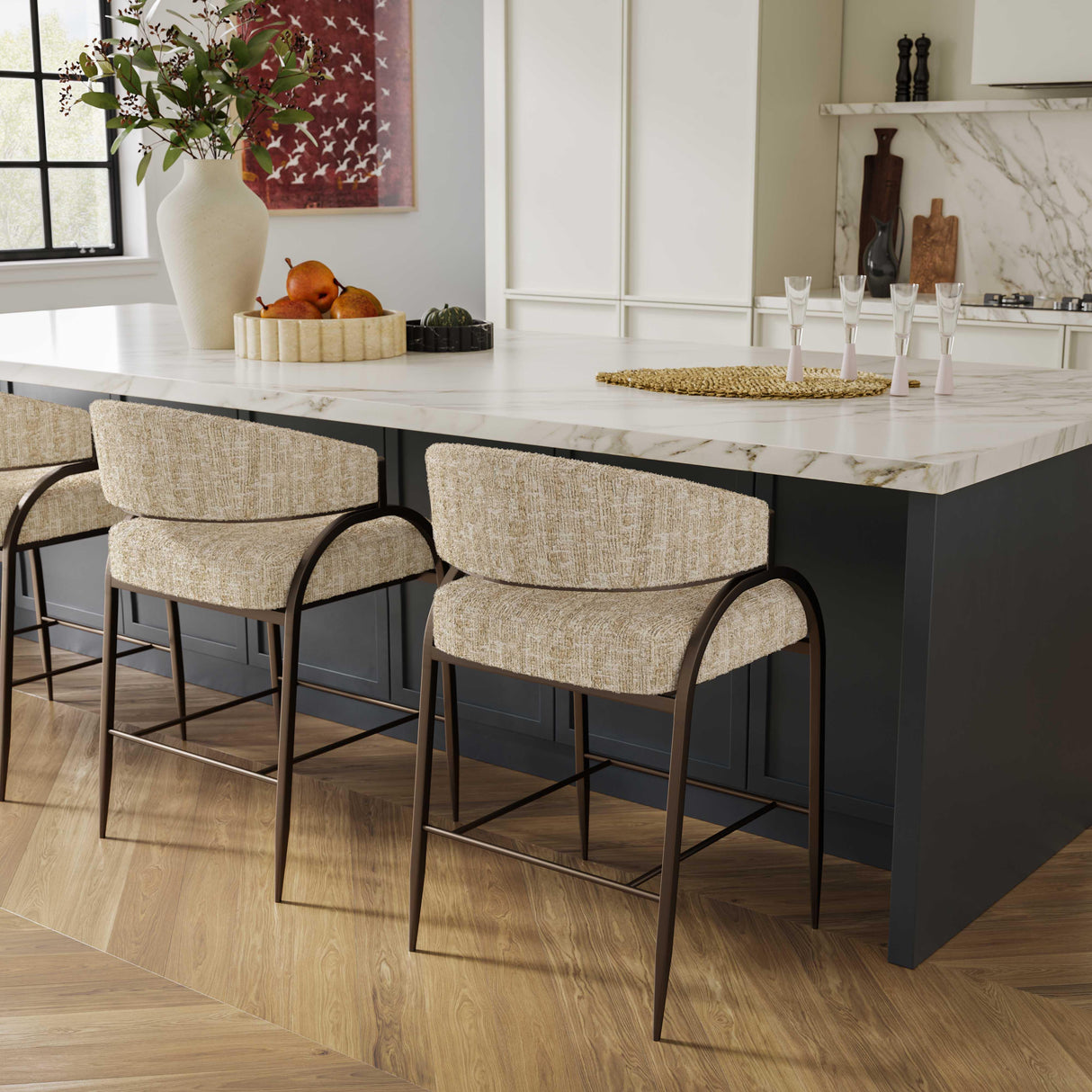 Tatum Taupe Textured Performance Boucle Counter Stool