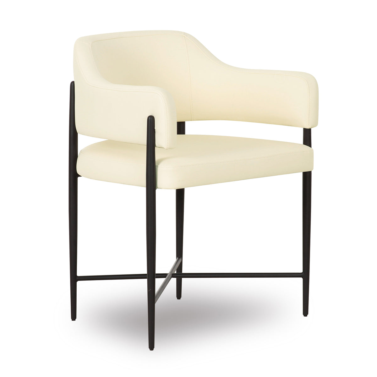 Material detail of cream vegan leather seat cushioning and texture