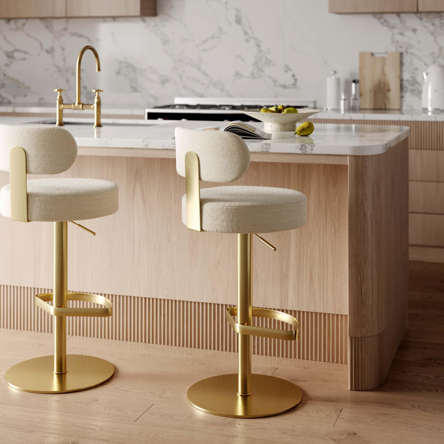 Primrose Cream Textured Performance Fabric Adjustable Stool