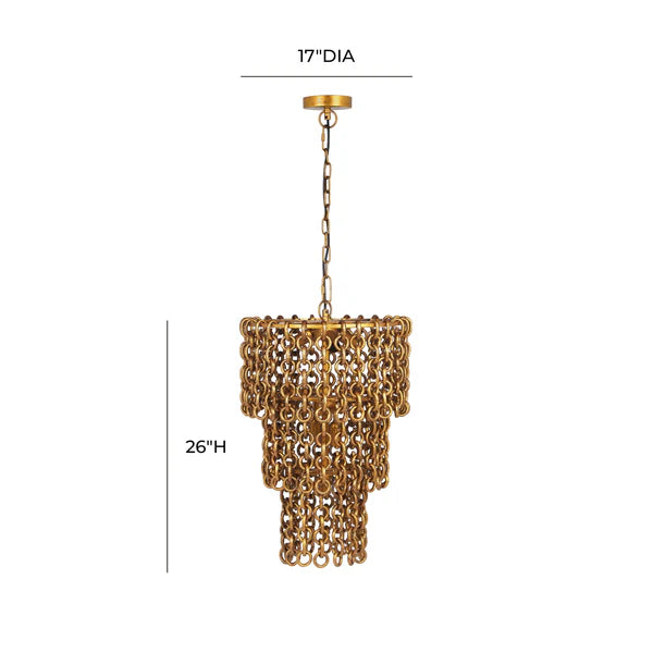 Nirsa Brass Chain Link 3-Tier Chandelier dimensions
