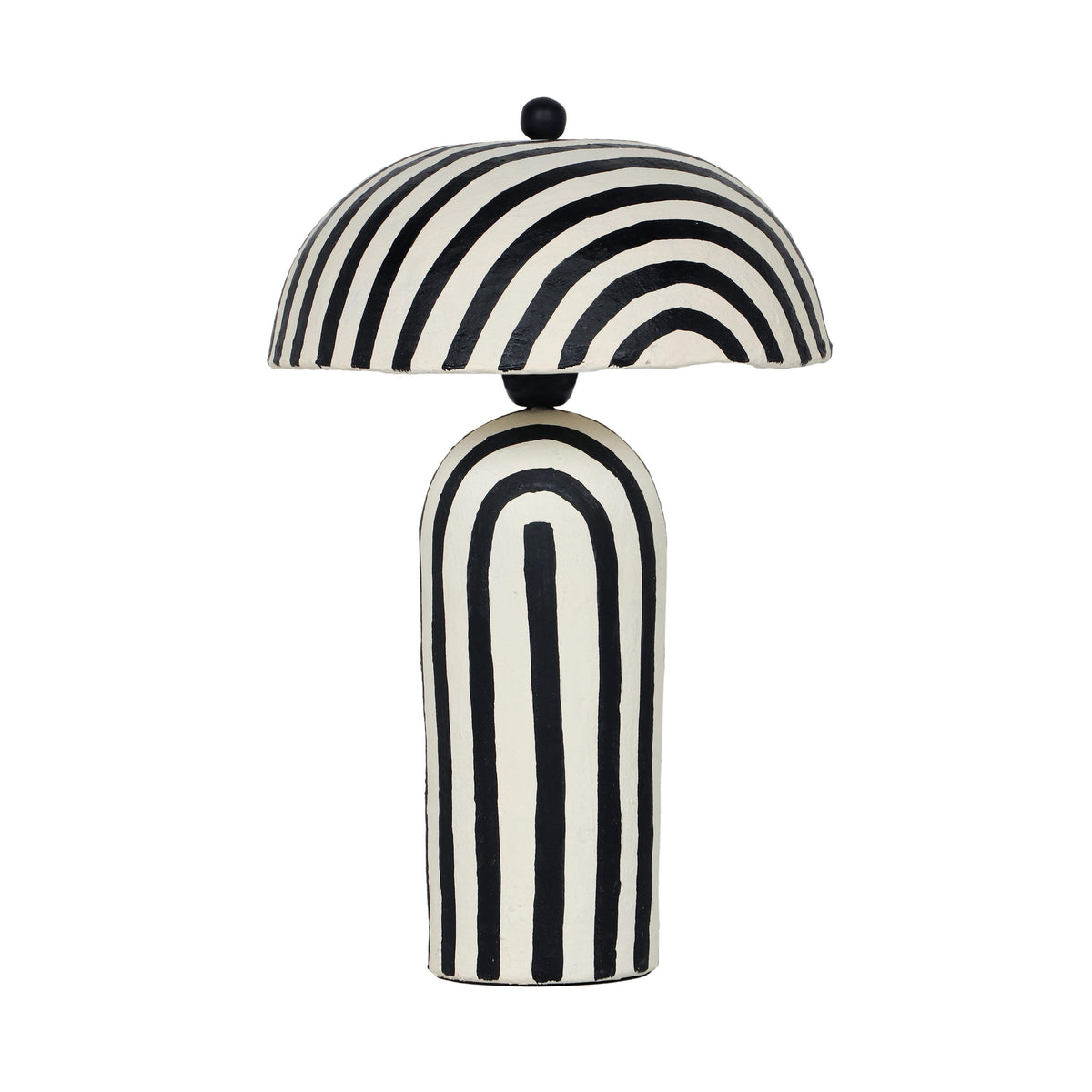 Maiori Striped Papier Mache Table Lamp front view on white background
