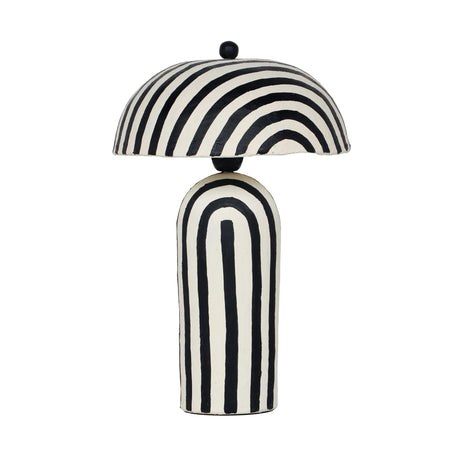 Maiori Striped Papier Mache Table Lamp front view on white background