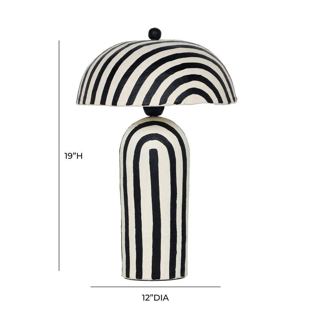 Maiori Black Striped Papier Mache Table Lamp