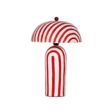 Top-down angle of domed shade on Maiori striped papier mache lamp