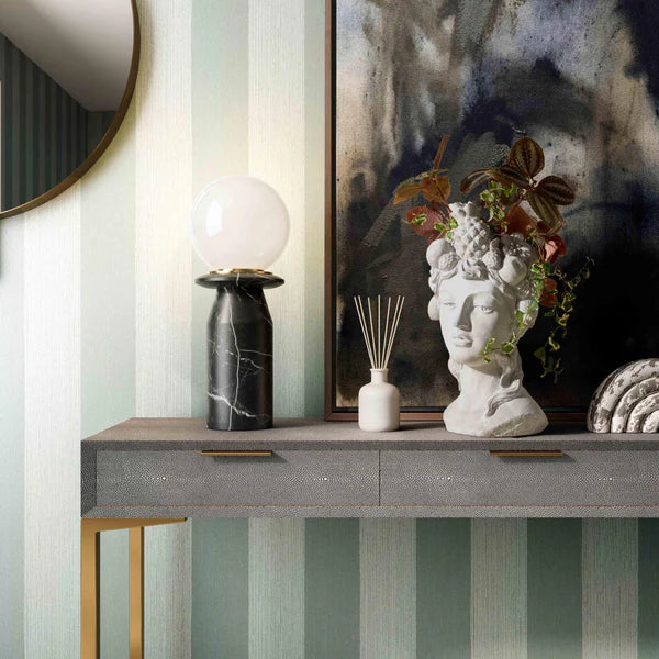 Globe Marble Table Lamp with Frosted Glass Globe - Art Deco & Modern Solid Genuine Marble