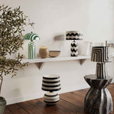 Maiori striped table lamp styled in eclectic home office workspace