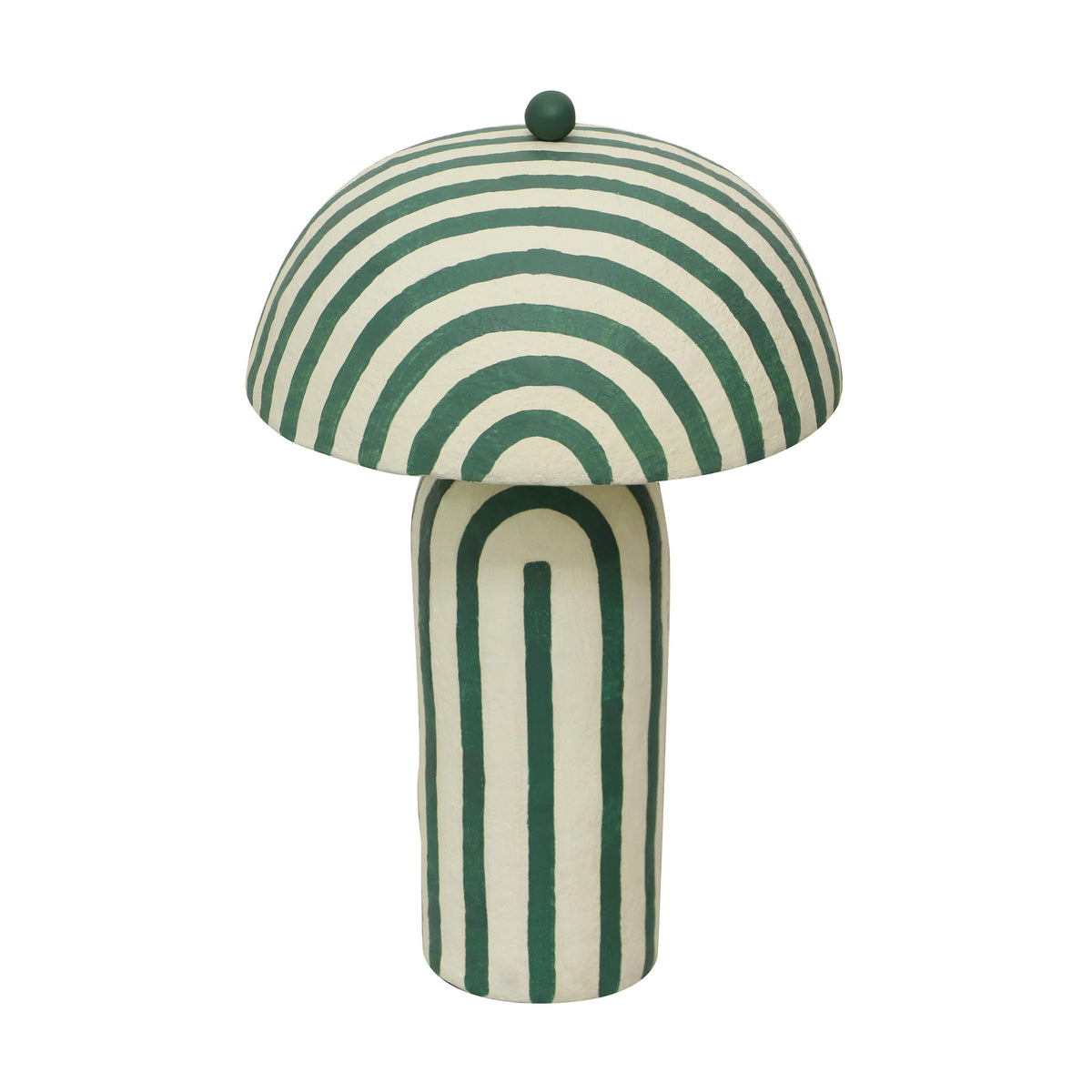 Close-up of matte striped painted texture on papier mache lamp base