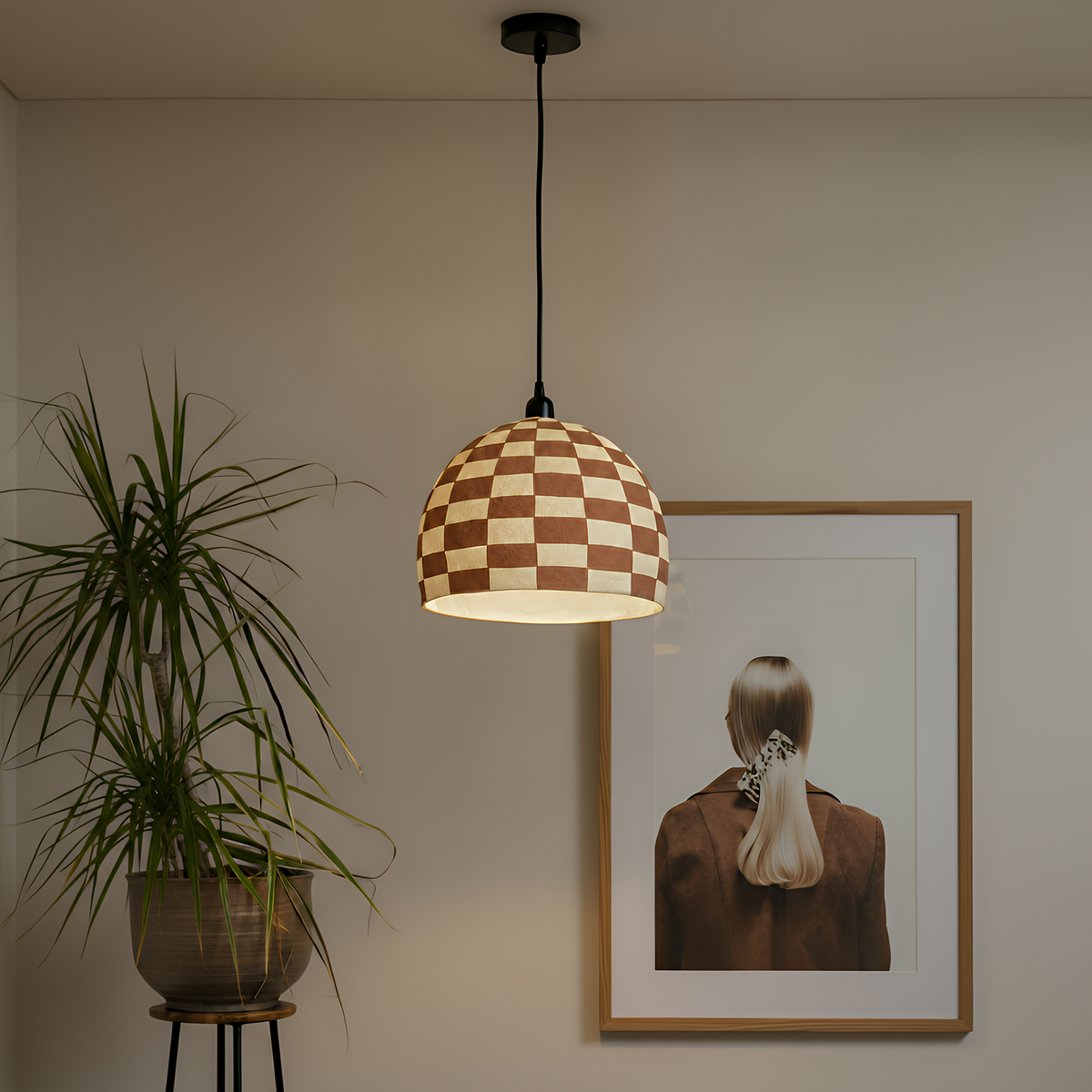Taurus White and Terracotta Cotton Mache Pendant Lamp - View 2