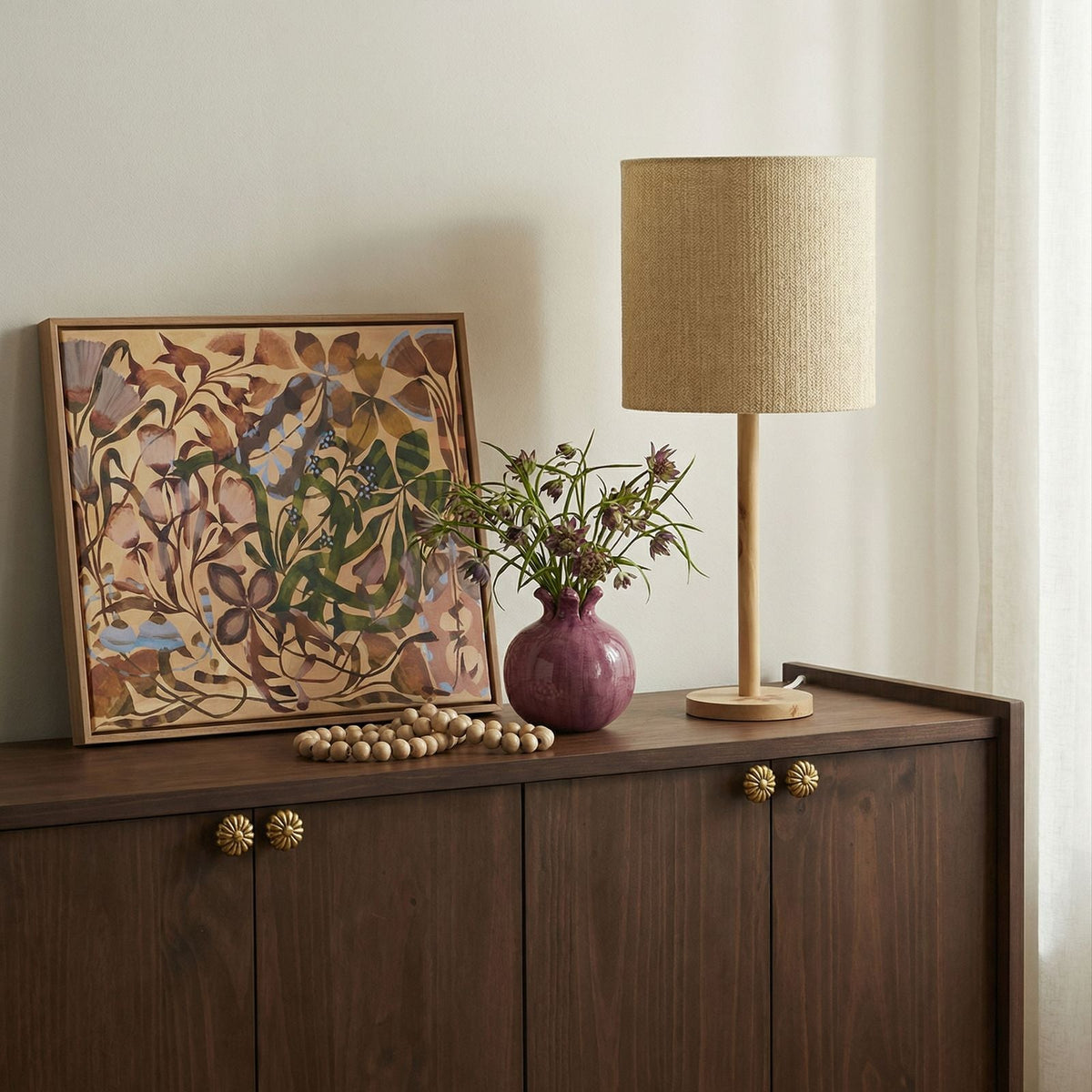 Lamia Natural Burl and Raffia Contract-Grade Table Lamp - View 2
